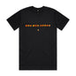 Joe the Goose Apparel black 100% combed cotton classic fit t-shirt with orange circular text logo and small goose graphic.