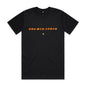 Joe the Goose Apparel black 100% combed cotton classic fit t-shirt with orange circular text logo and small goose graphic.