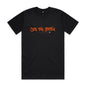Joe the Goose Apparel black 100% combed cotton t-shirt with orange graffiti logo and regular fit.