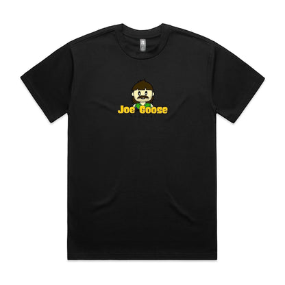 Joe the Goose Apparel black heavy weight cotton t-shirt with a cartoon character logo on the chest.