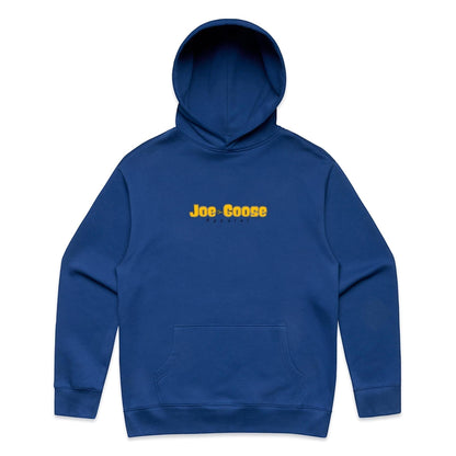 Joe the Goose Apparel blue cotton blend pullover hoodie with kangaroo pocket and logo