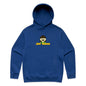 Joe the Goose Apparel royal blue cotton blend hooded sweatshirt with kangaroo pocket and cartoon logo.