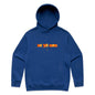 Joe the Goose Apparel blue cotton blend hooded sweatshirt with front kangaroo pocket and graphic logo.