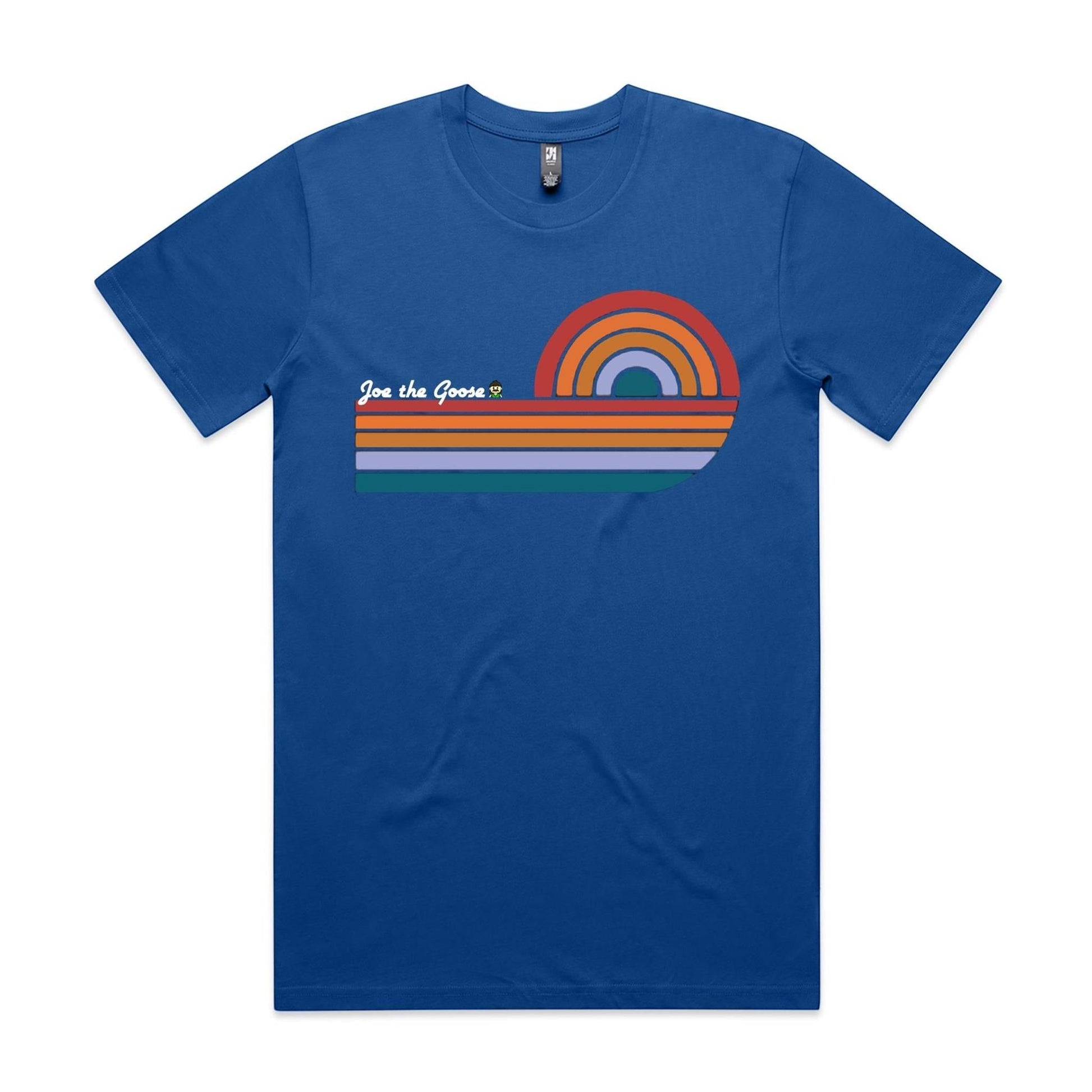 Joe the Goose Apparel blue 100% combed cotton classic fit t-shirt with retro wave graphic and text.
