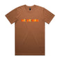 Joe the Goose Apparel brown 100% combed cotton classic fit t-shirt with orange and yellow stained glass goose graphic.