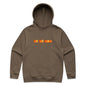 Joe the Goose Apparel brown cotton blend relaxed fit hoodie with graphic logo on chest and kangaroo pocket.