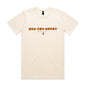 Joe the Goose Apparel cream 100% combed cotton classic fit t-shirt with orange circular text logo and small goose graphic.