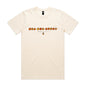 Joe the Goose Apparel cream 100% combed cotton classic fit t-shirt with orange circular text logo and small goose graphic.