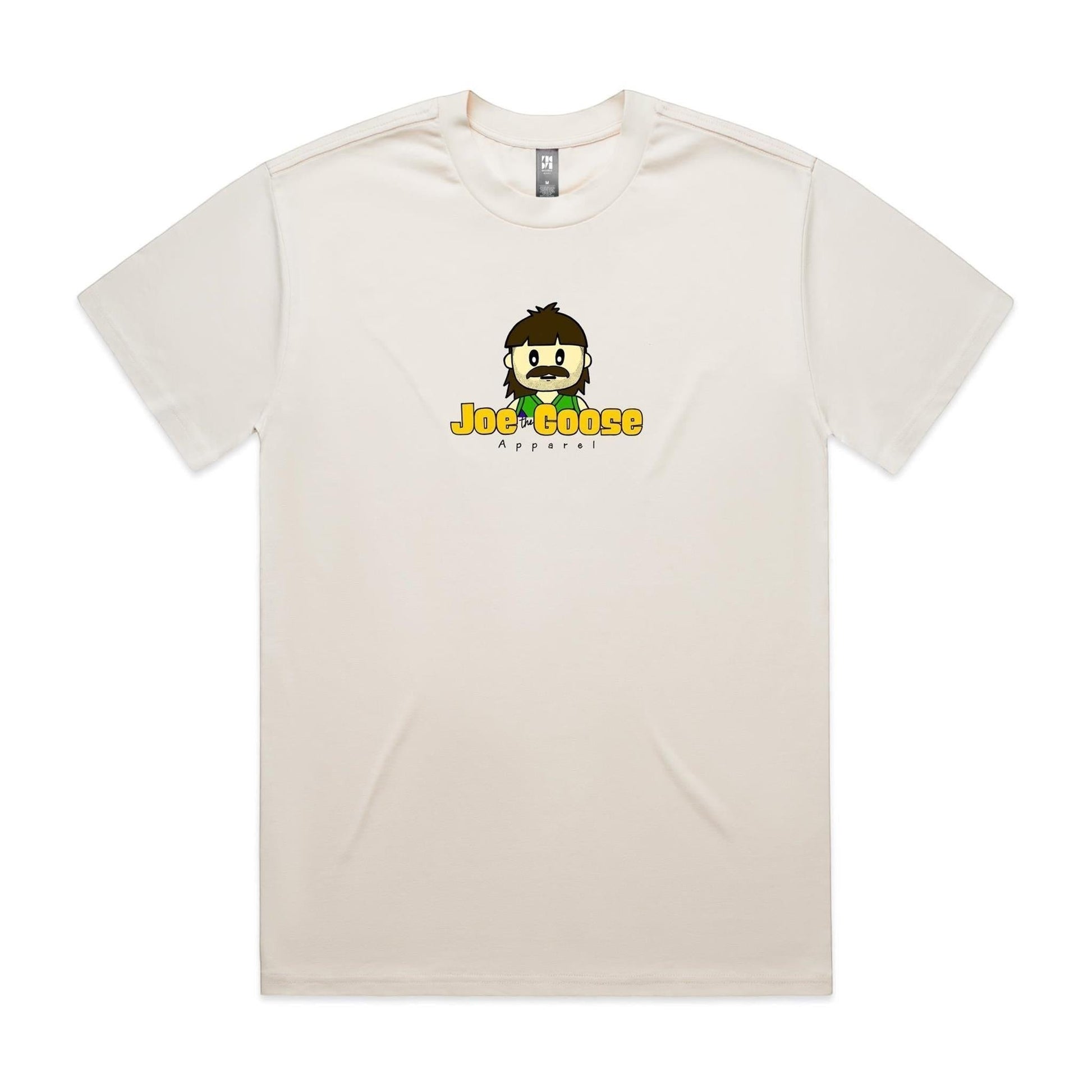 Joe the Goose Apparel heavy weight cream cotton t-shirt with a cartoon logo graphic on the chest.
