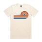 Joe the Goose Apparel cream 100% combed cotton classic fit t-shirt with retro wave rainbow graphic and text.