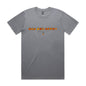 Joe the Goose Apparel grey classic fit 100% combed cotton t-shirt with orange circular text logo and small character graphic.