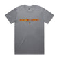 Joe the Goose Apparel grey classic fit 100% combed cotton t-shirt with orange circular text logo and small character graphic.