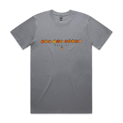 Joe the Goose Apparel grey cotton t-shirt with orange circular text logo and a small cartoon goose graphic.