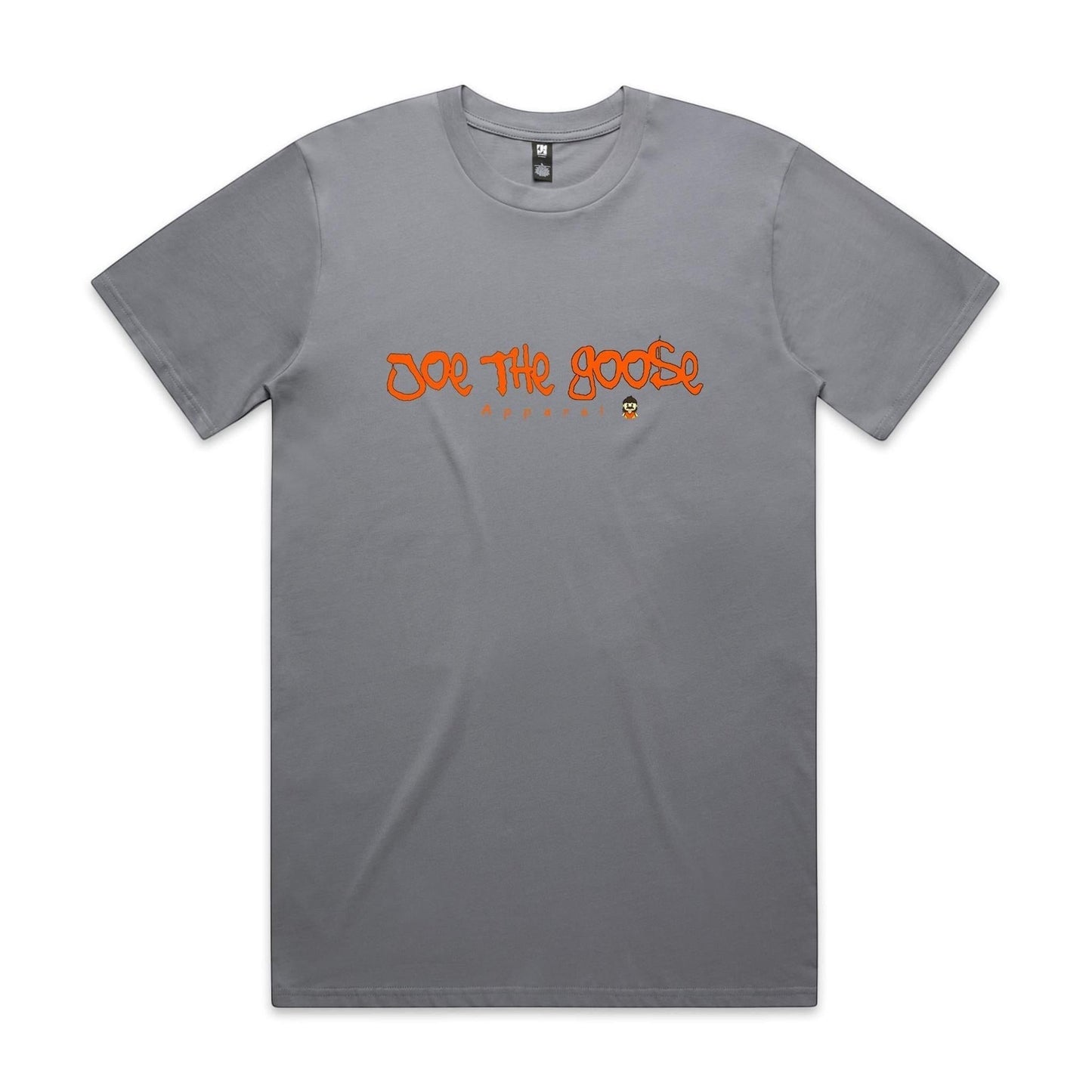 Joe the Goose Apparel grey 100% combed cotton classic fit t-shirt with orange graffiti logo.