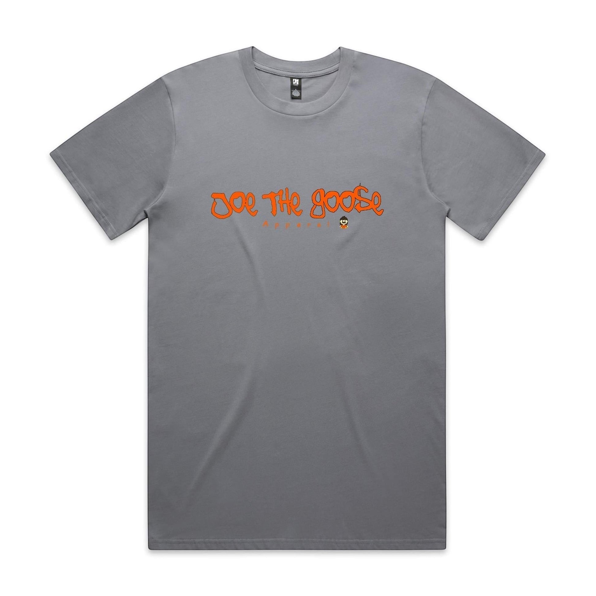 Joe the Goose Apparel grey 100% combed cotton classic fit t-shirt with orange graffiti logo.