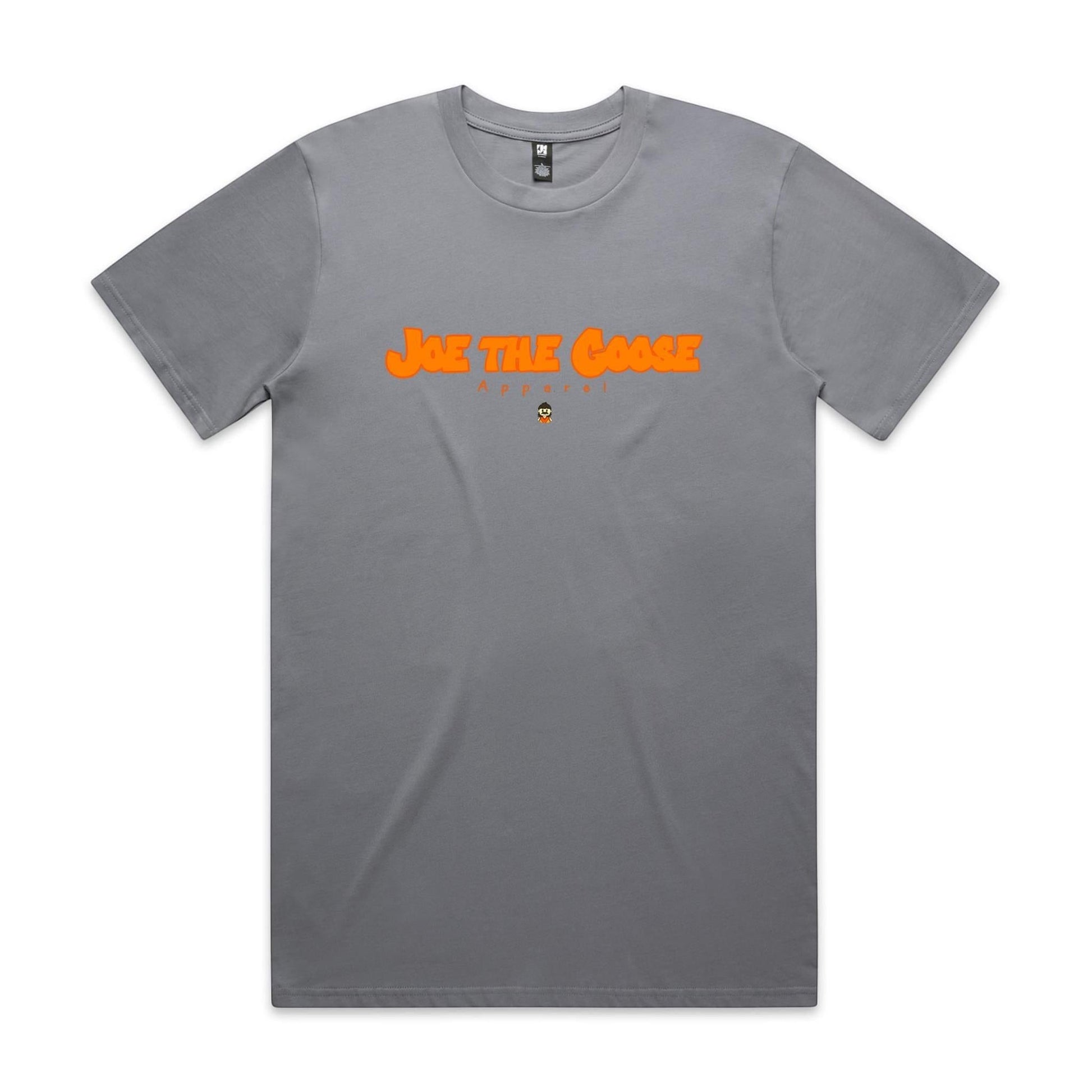 Joe the Goose Apparel grey classic fit 100% cotton t-shirt with orange "Fat Lettering Goose" graphic.