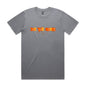 Joe the Goose Apparel grey cotton t-shirt with orange and yellow stained glass effect logo on the chest.