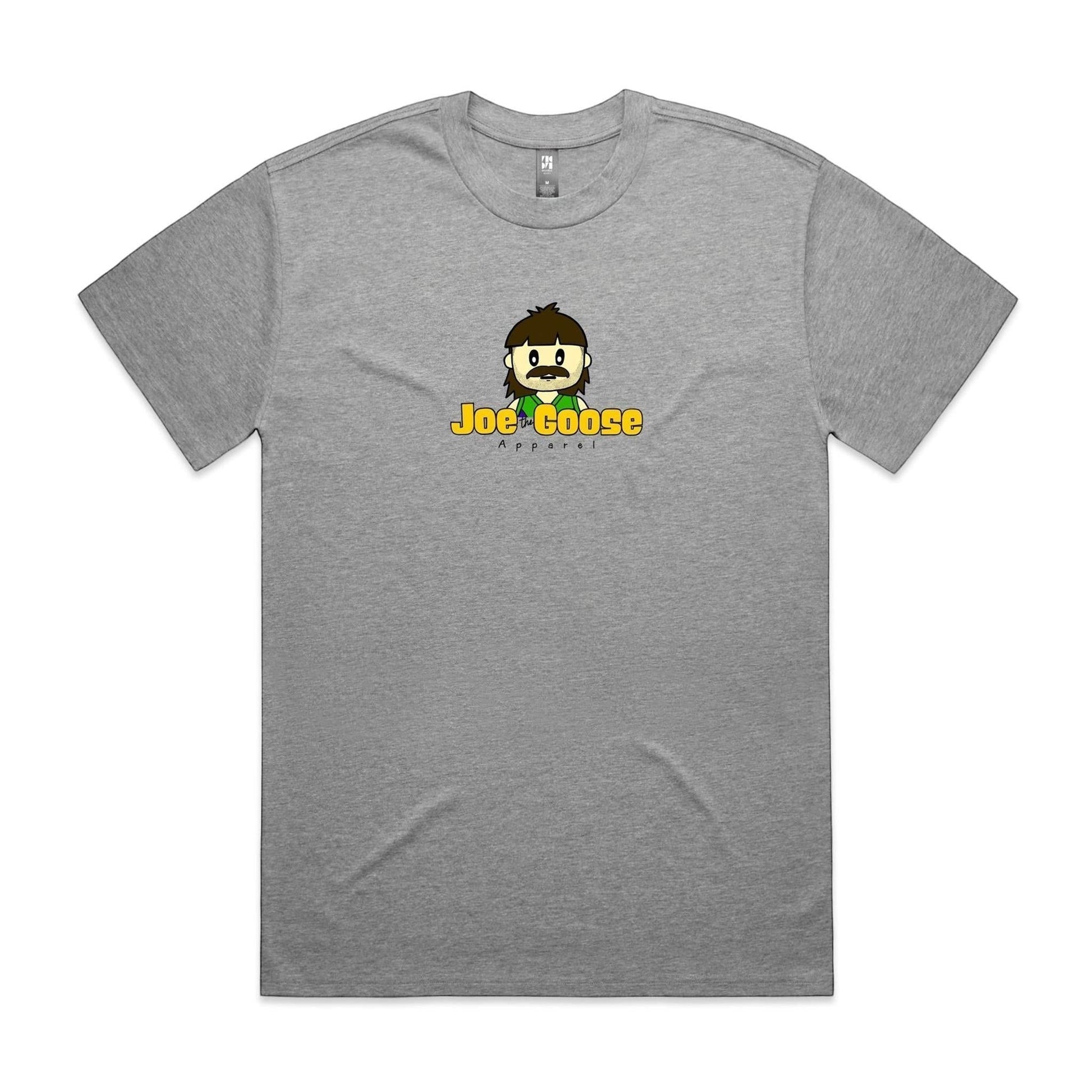 Joe the Goose Apparel grey heavy weight cotton t-shirt with a cartoon character logo on the chest.