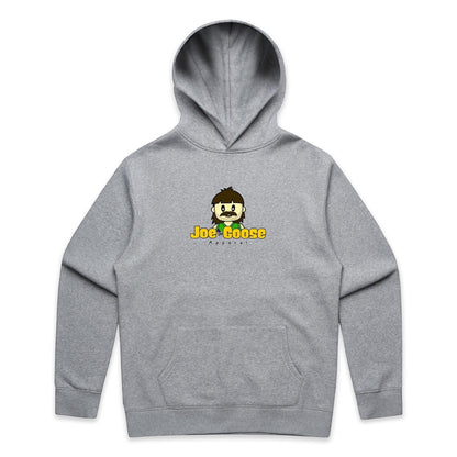 Joe the Goose Apparel grey cotton blend relaxed fit hooded sweatshirt with kangaroo pocket and cartoon logo.