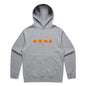 Joe the Goose Apparel grey cotton blend hooded sweatshirt with orange and yellow graphic logo on chest and front pocket.