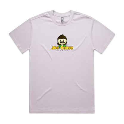 Joe the Goose Apparel light purple heavy weight cotton t-shirt with a cartoon character logo on the chest.