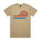 Joe the Goose Apparel tan 100% combed cotton t-shirt with retro wave graphic and logo.
