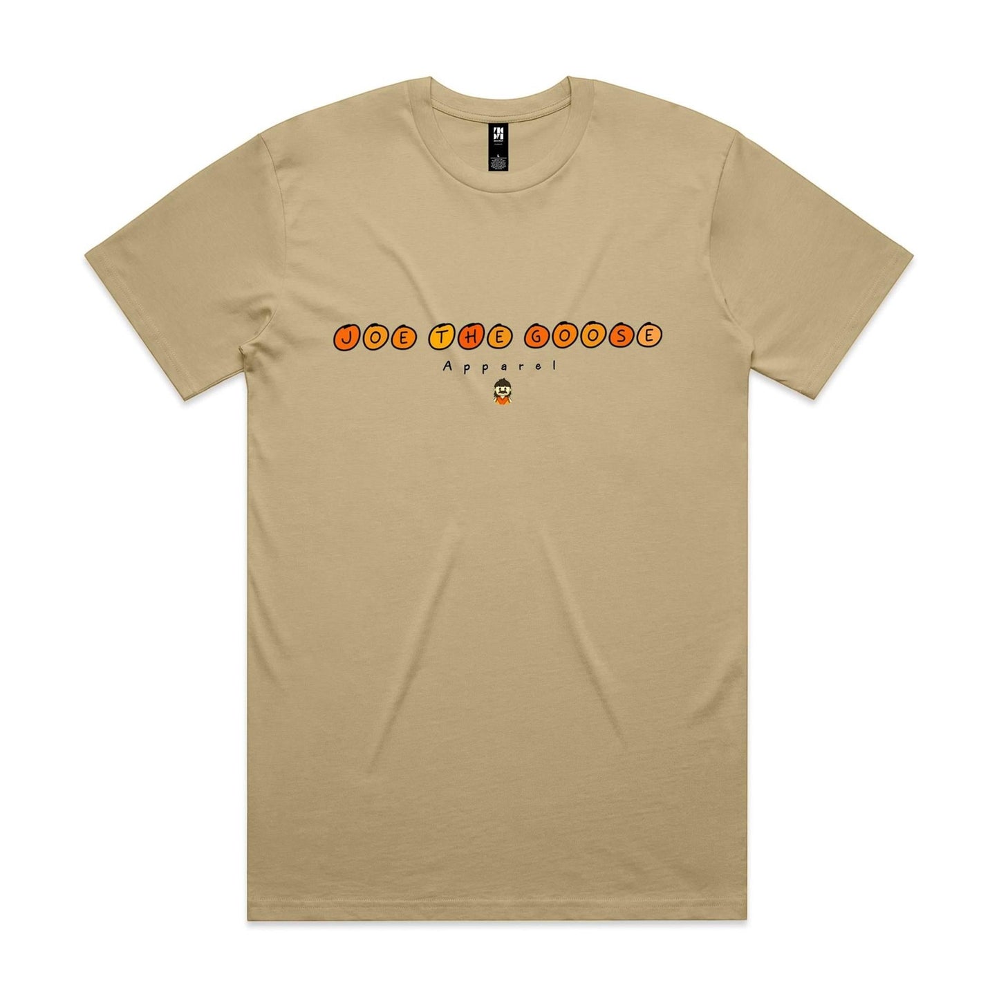 Joe the Goose Apparel tan 100% combed cotton classic fit t-shirt with circular logo graphic.