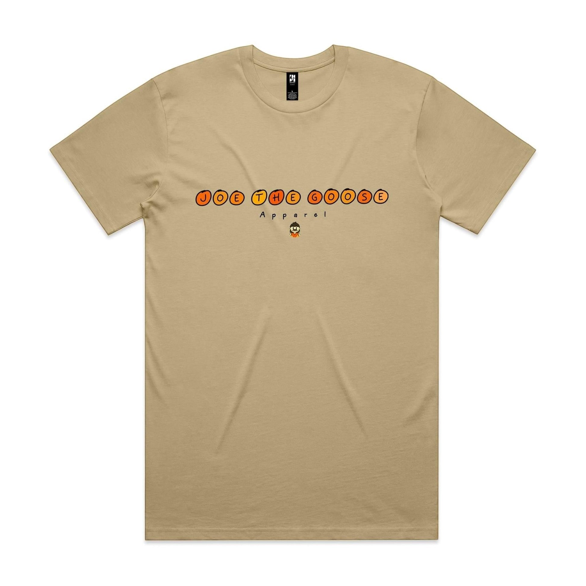Joe the Goose Apparel tan 100% combed cotton classic fit t-shirt with circular logo graphic.