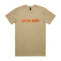 Joe the Goose Apparel tan 100% combed cotton classic fit t-shirt with orange graffiti logo
