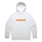 Joe the Goose Apparel white cotton blend relaxed fit hoodie with graphic logo on chest and kangaroo pocket.