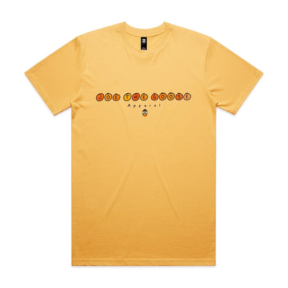 Joe the Goose Apparel classic fit yellow 100% combed cotton t-shirt with circular logo graphic.