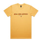 Joe the Goose Apparel classic fit yellow 100% combed cotton t-shirt with circular logo graphic.