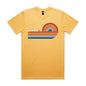 Joe the Goose Apparel yellow cotton t-shirt with retro wave graphic and text "Joe the Goose"